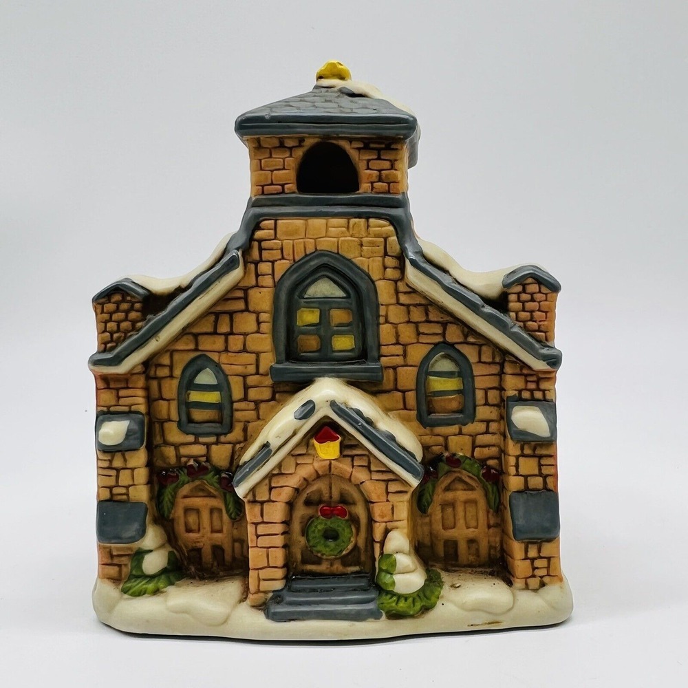 Lefton Christmas Colonial Hand Painted Musical Church 1987 Byron Wood Works Rare